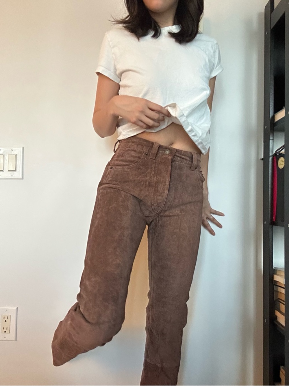 Genuine Suede Brown Women’s Pants - Mid-Rise